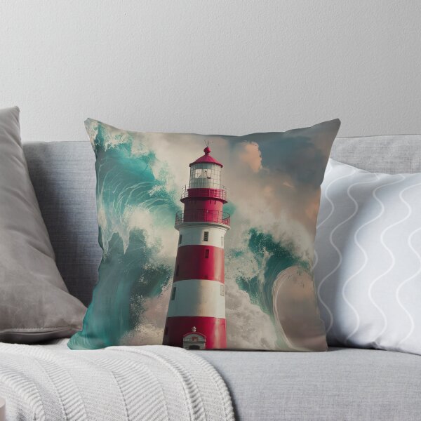 Aperçu de l'œuvre Phare nautique avec vagues océaniques, décor mural côtier créée et vendue par WILDEVIOLET.