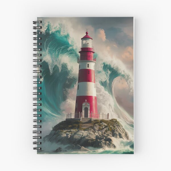 Aperçu de l'œuvre Phare nautique avec vagues océaniques, décor mural côtier créée et vendue par WILDEVIOLET.