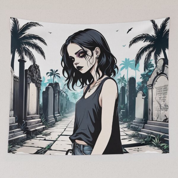 Item preview, Black and White Pale Goth Girl in the Graveyard designed and sold by MadnessEnvelope.