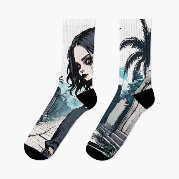 Item preview, Black and White Pale Goth Girl in the Graveyard designed and sold by MadnessEnvelope.