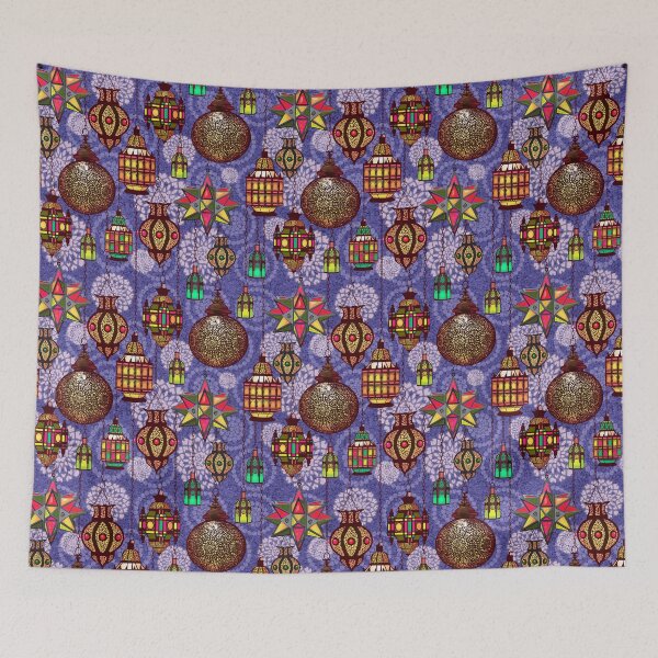 Item preview, Moroccan Lanterns in a Marrakesh Market in Glowing Colors Against Purple designed and sold by vinpauld.