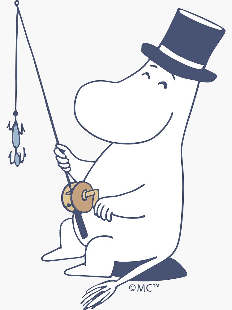 Thumbnail 3 of 3, Sticker, Moomin Moominpappa Fishing Blue Outline designed and sold by MoominStore.