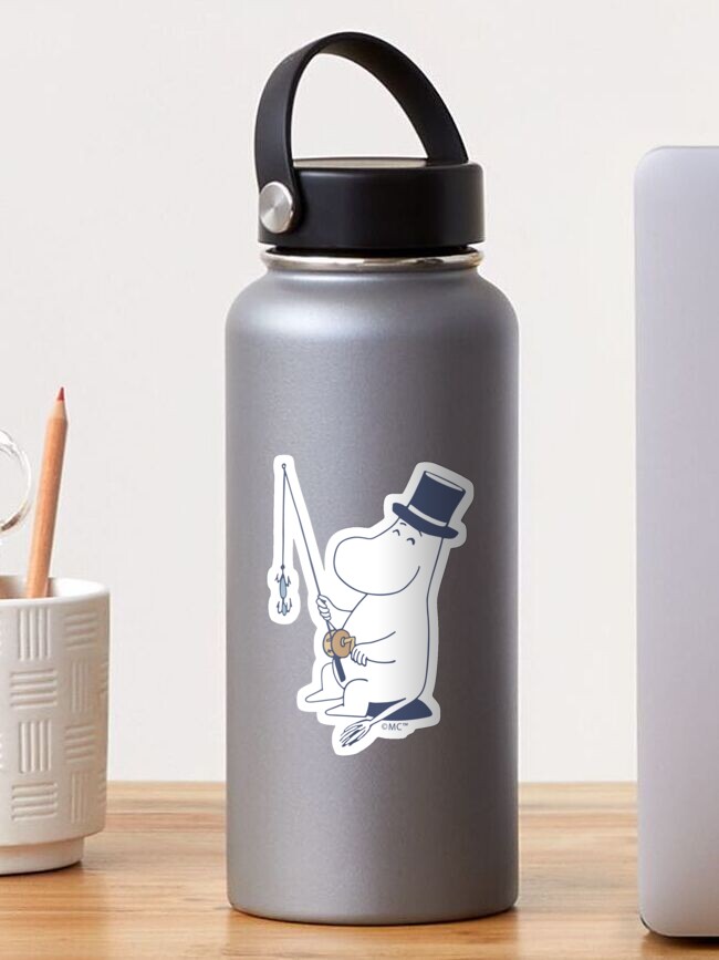 Thumbnail 1 of 3, Sticker, Moomin Moominpappa Fishing Blue Outline designed and sold by MoominStore.