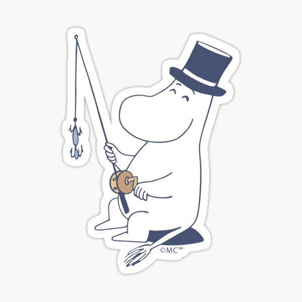 Item preview, Moomin Moominpappa Fishing Blue Outline designed and sold by MoominStore.