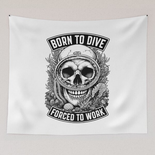 Item preview, Born To Dive Forced To Work Funny Vintage Scuba Diver Skull designed and sold by GrandeDuc.