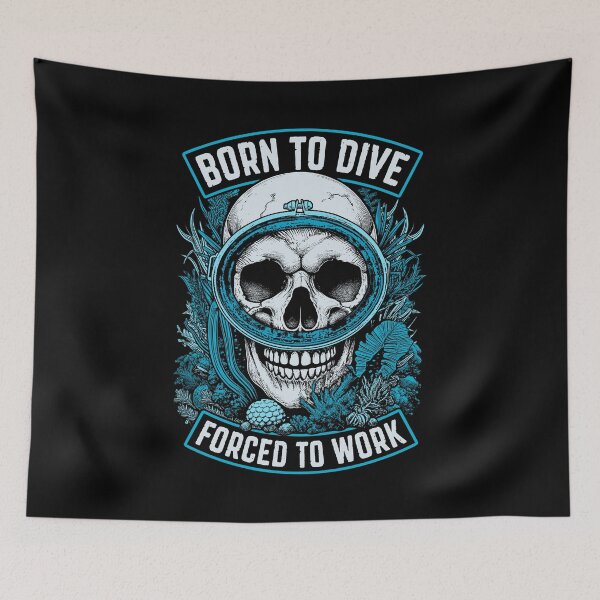Item preview, Born To Dive Forced To Work Funny Vintage Scuba Diver Skull designed and sold by GrandeDuc.