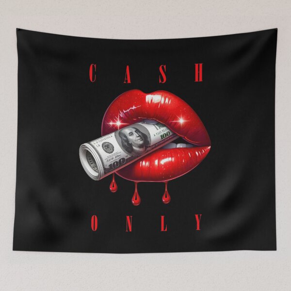 Item preview, Cash Only, 100 dolar bill, Red Lips, Edgy tshirt designed and sold by ART-HOME-PAWS.