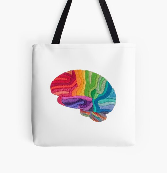 Embroidered Look - Rainbow Brain All Over Print Tote Bag