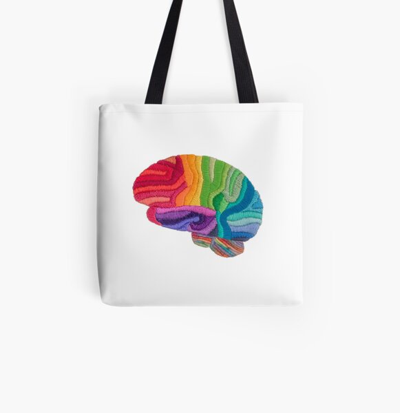 Embroidered Look - Rainbow Brain All Over Print Tote Bag
