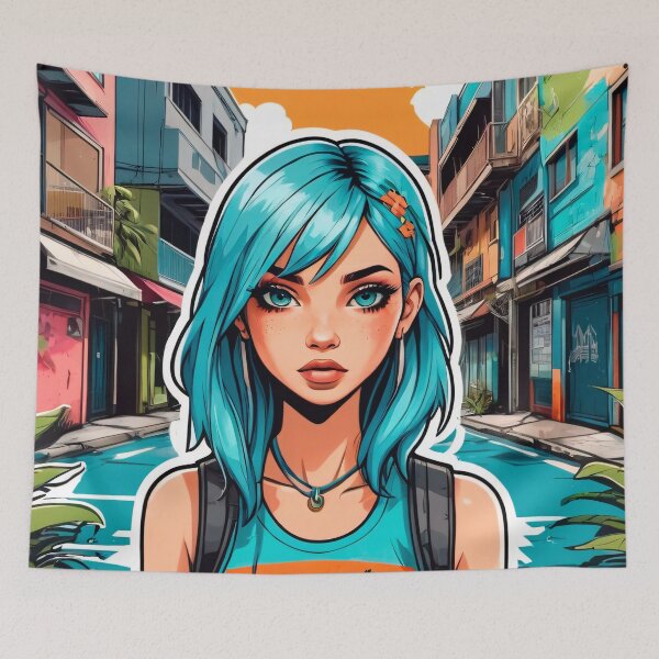 Item preview, Latin American Punk Girl with Blue Hair designed and sold by MadnessEnvelope.