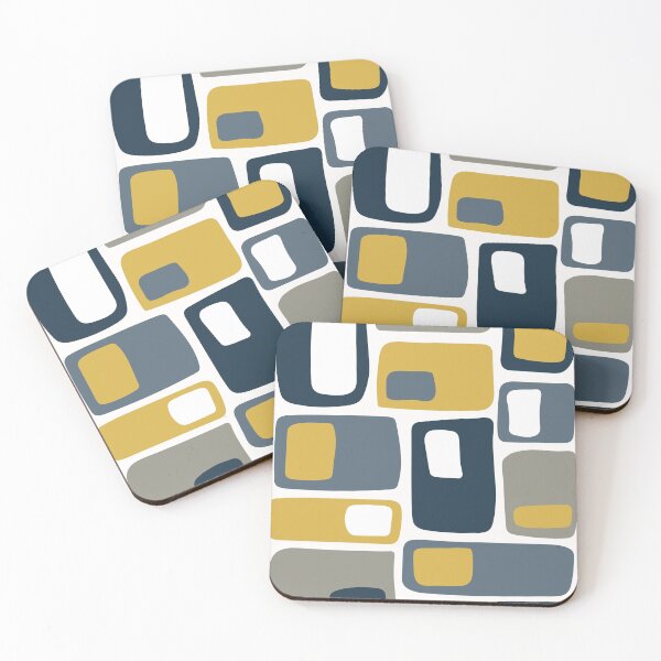 Item preview, Mid Century Funky Geometric Shapes Navy Blue, Mustard Yellow designed and sold by trdstudio.