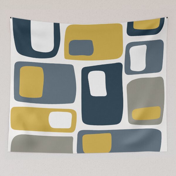 Item preview, Mid Century Funky Geometric Shapes Navy Blue, Mustard Yellow designed and sold by trdstudio.