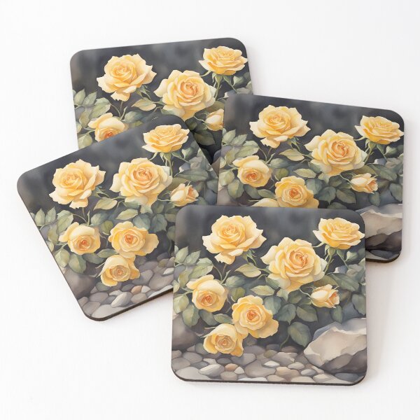 Item preview, Soft Yellow Wild Roses at Rocks in Sunrise designed and sold by CalmnessbyChoice.