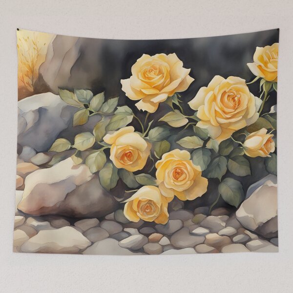 Item preview, Soft Yellow Wild Roses at Rocks in Sunrise designed and sold by CalmnessbyChoice.