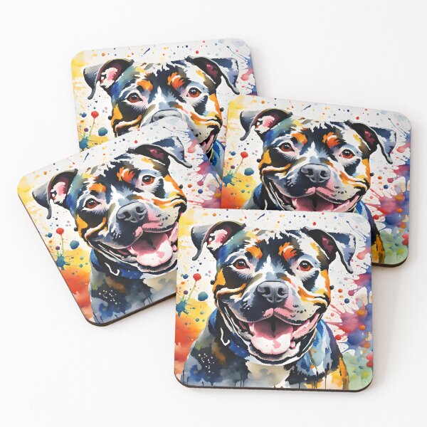 Aperçu de l'œuvre Staffordshire Bull Terrier Dog, style aquarelle coloré créée et vendue par Country-Artist.