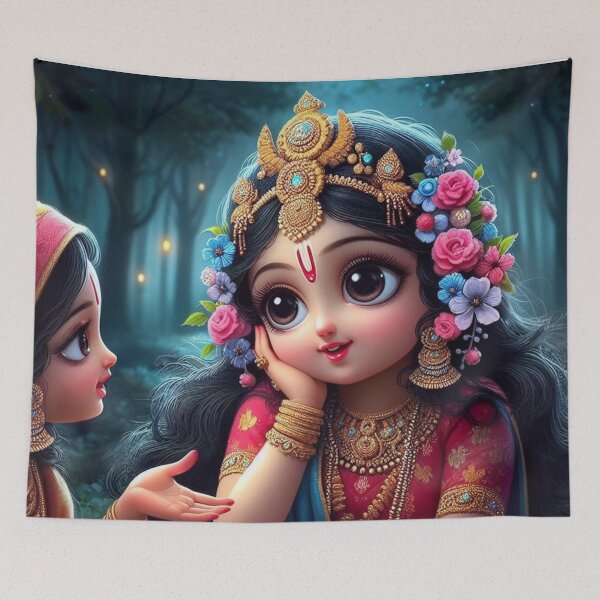Item preview, Beautiful Radha Rani and her Friend Inviting Radha to meet Krishna designed and sold by VrindaArts.