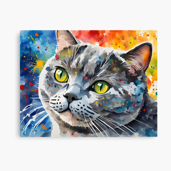 British Shorthair Cat, Watercolour style pet portrait Canvas Print