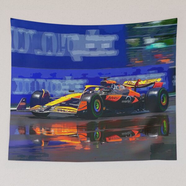 Item preview, Oscar Piastri racing his 2024 F1 racecar in the rain watercolor designed and sold by Rodissimus1984.