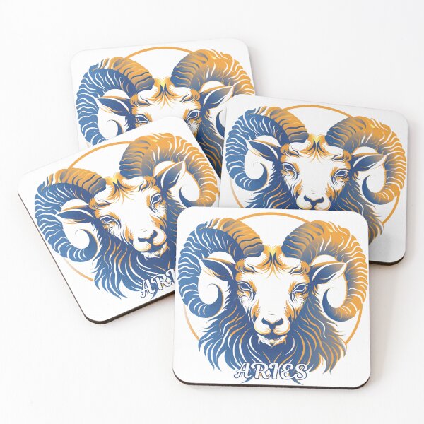 Item preview, "Blue and Gold Aries Ram Sticker - Minimalistic Vector Zodiac Logo" designed and sold by Bohospiritart.