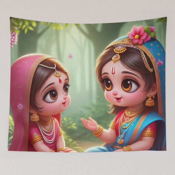 Item preview, Cute Baby Radha Rani Talking with Friend in Vrindavan Forest designed and sold by VrindaArts.