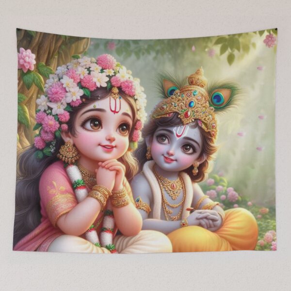 Item preview, Beautiful Cute Krishna looking at Radha in Vrindavan Forest designed and sold by VrindaArts.