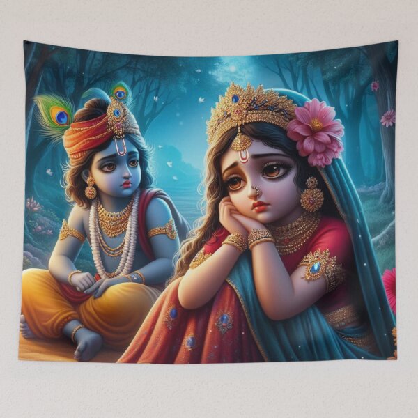 Item preview, Cute Krishna Pacifying Sad Radha in Vrindavan Forest designed and sold by VrindaArts.