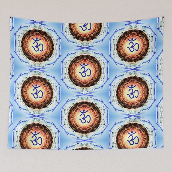 Item preview, om mantra and blue background designed and sold by hutofdesigns.