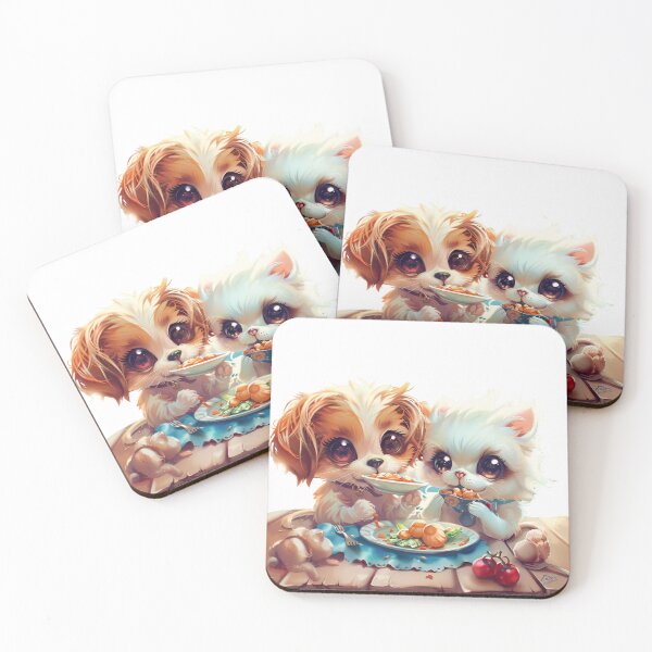 Item preview, Happy Kawaii Cat and Dog Feast Pattern designed and sold by JoyfulSeams.