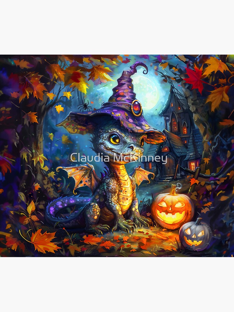Thumbnail 3 of 3, Sticker, Dragon Pumpkin Party designed and sold by phatpuppyart.