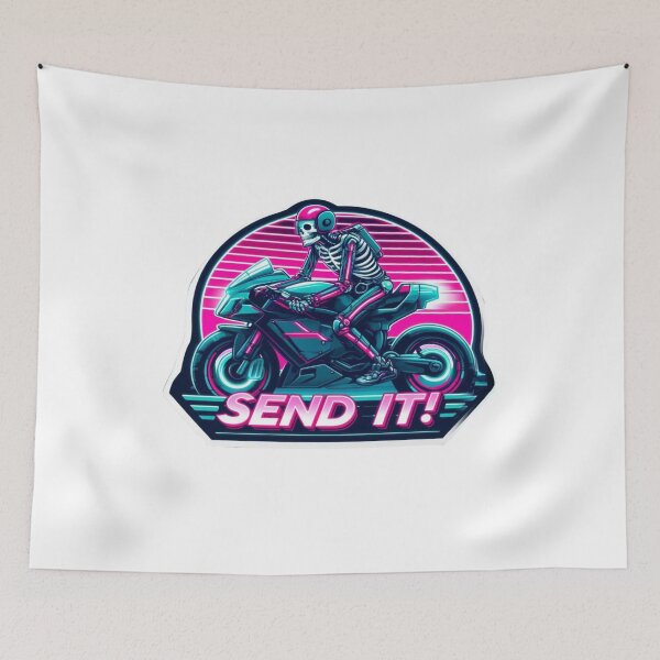 Item preview, Send It Skeleton Motorcycle Rider in Neon Colors designed and sold by BrinaandPops.