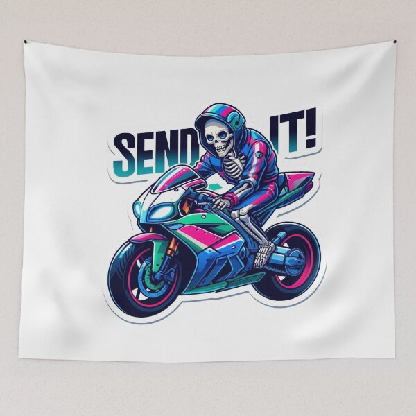 Item preview, Send It Skeleton Motorcycle Rider in Neon Colors designed and sold by BrinaandPops.