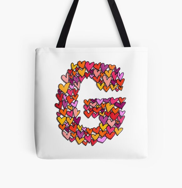 Heart Letter G All Over Print Tote Bag