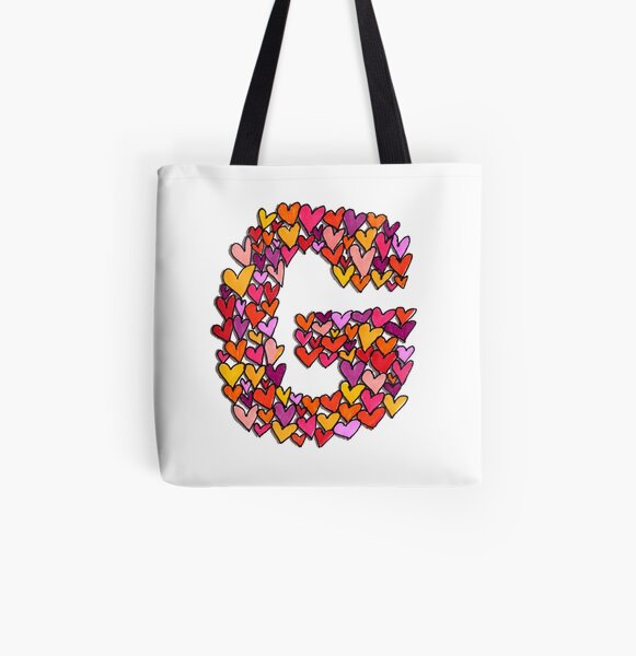Heart Letter G All Over Print Tote Bag