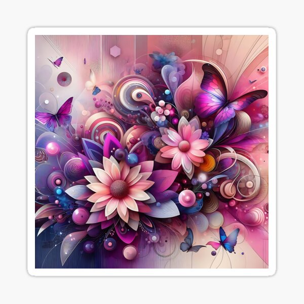 Tropical flower design with vibrant colors and patterns Sticker
