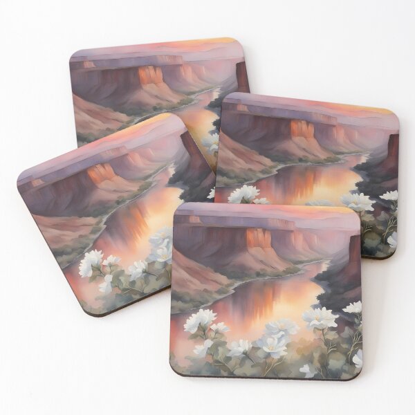 Item preview, Sunset over Canyon with White Flowers designed and sold by CalmnessbyChoice.