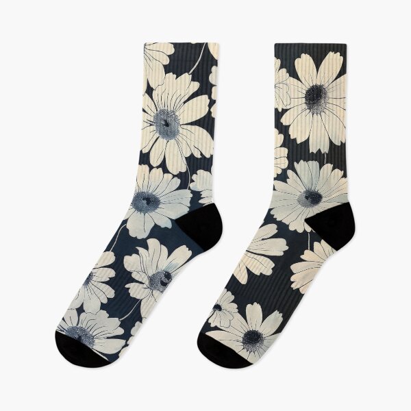 Item preview, White Daisy Floral Pattern on Blue Fabric designed and sold by brandway.