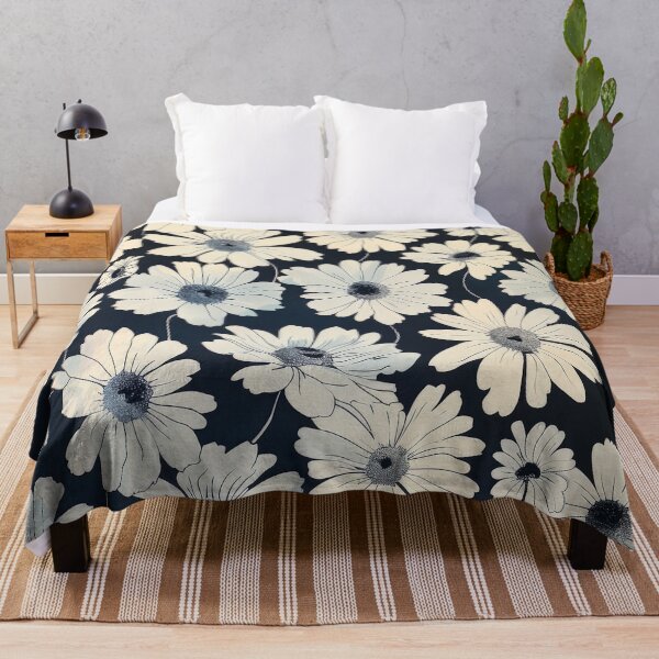 Item preview, White Daisy Floral Pattern on Blue Fabric designed and sold by brandway.