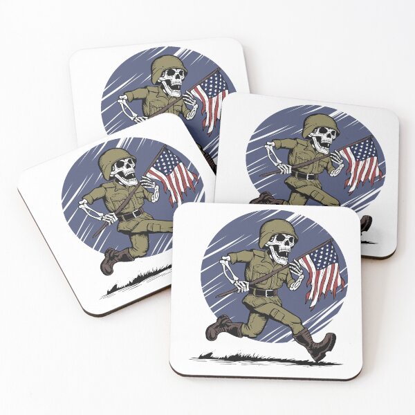Item preview, a skeleton in a military uniform runs with a flag in his hands. designed and sold by JoraArt.