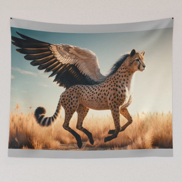 Item preview, Ethereal Cheetah-Pegasus Hybrid: Soaring Fantasy in Golden Fields designed and sold by FantasyHybrids.
