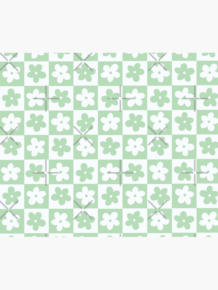 Imagen 5 de 5, Alfombrilla de ratón con la obra Cuadrados a cuadros blancos y verdes pastel claro con flores, diseñada y vendida por xxroseate.