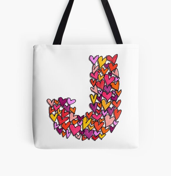 Heart Letter J All Over Print Tote Bag