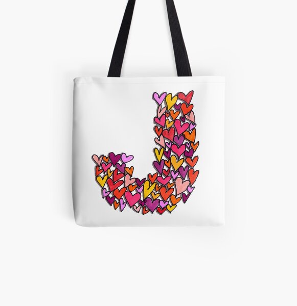 Heart Letter J All Over Print Tote Bag