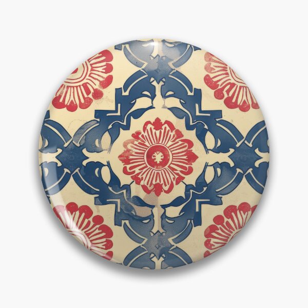 Item preview, Red And Blue Floral Tile Pattern With Worn Background designed and sold by brandway.