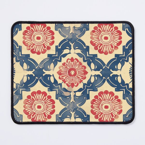 Item preview, Red And Blue Floral Tile Pattern With Worn Background designed and sold by brandway.