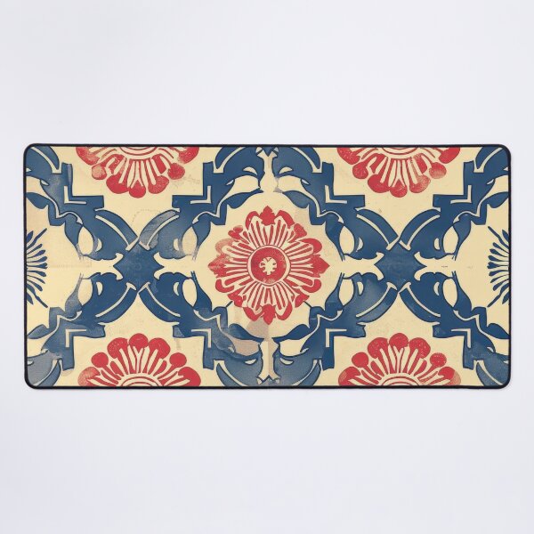 Item preview, Red And Blue Floral Tile Pattern With Worn Background designed and sold by brandway.