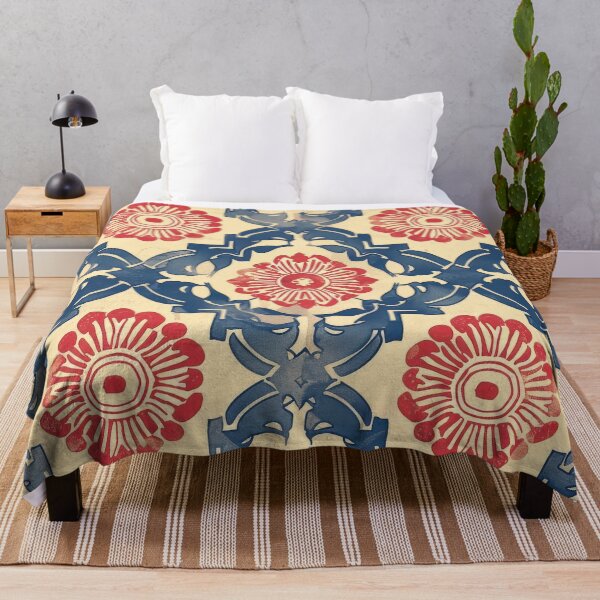 Item preview, Red And Blue Floral Tile Pattern With Worn Background designed and sold by brandway.