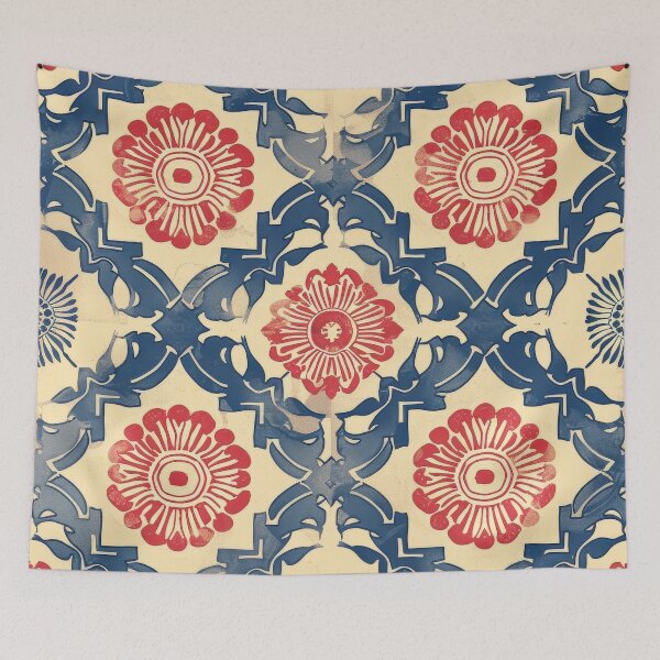 Item preview, Red And Blue Floral Tile Pattern With Worn Background designed and sold by brandway.
