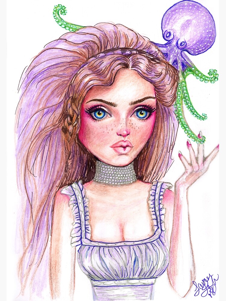 Liliana Girl With Her Octopus Surreal Lavender Hair Fantasy Poster By Laurieleighart Redbubble 