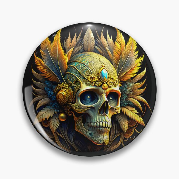 Artikelvorschau, Vergoldeter gefiederter Totenkopf mit komplizierten Mustern entworfen und verkauft von VikArtStudio.