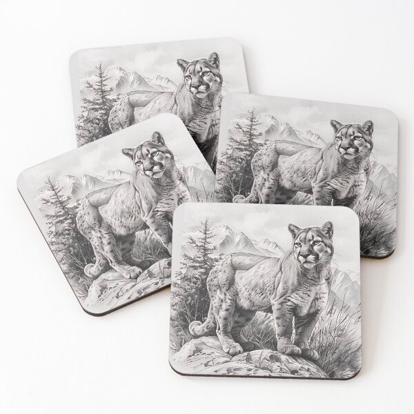 Item preview, Black and white pencil drawing of a Puma designed and sold by Pencil-Art.